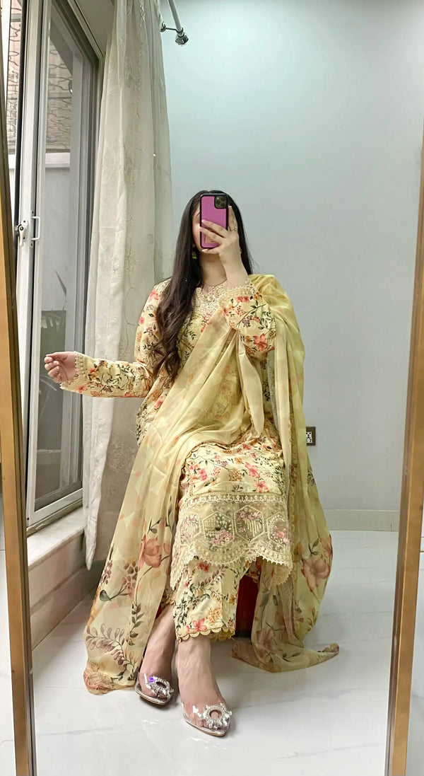 Parnaz – Lemon Stitched 3-Piece Suit